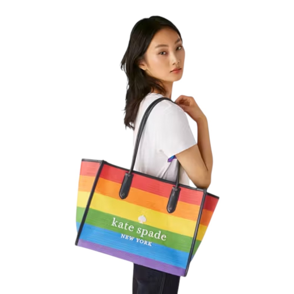 Kate Spade Ella Tote Women XL Rainbow New Mesh Zip Top Logo Large Bag